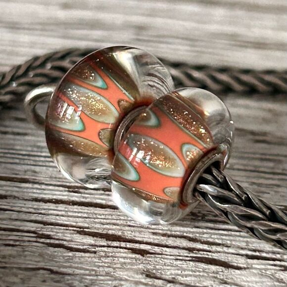 TROLLBEADS Once Upon A Time LAA 925S NEW! Coral Turquoise Glitter Spots Bead #1 - Picture 5 of 8